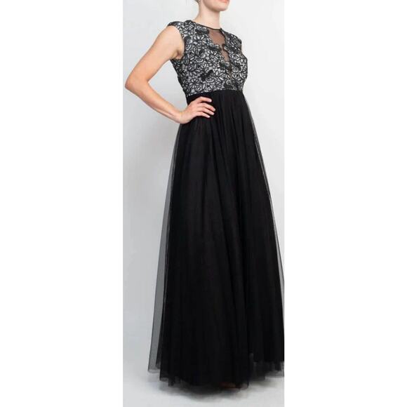 AIDAN MATTOX Embroidered Sleeveless Evening Gown Womens 2 Cap‎ Sleeve Black NEW - Picture 1 of 16